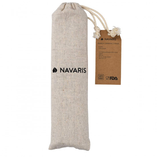 Navaris Reusable Drinking Straws Σετ με 14 Καλαμάκια από Μπαμπού με Βούρτσα Καθαρισμού και Θήκη από Λινό - 47601.14.195